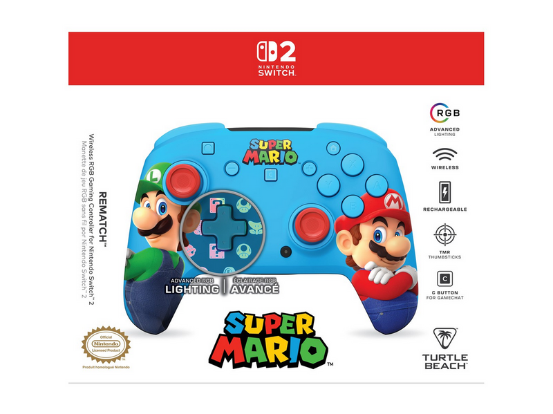 Turtle Beach Rematch RGB Mario & Luigi - Wireless Controller - Nintendo Switch 2