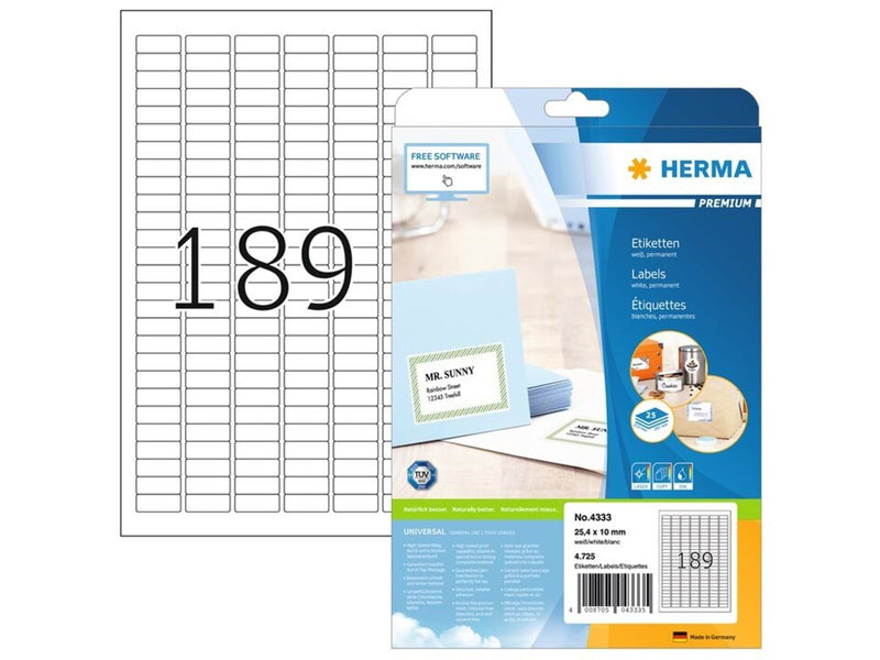 HERMA PREMIUM Etiketten A4, 25,4 x 10 mm, weiß, permanent haftend