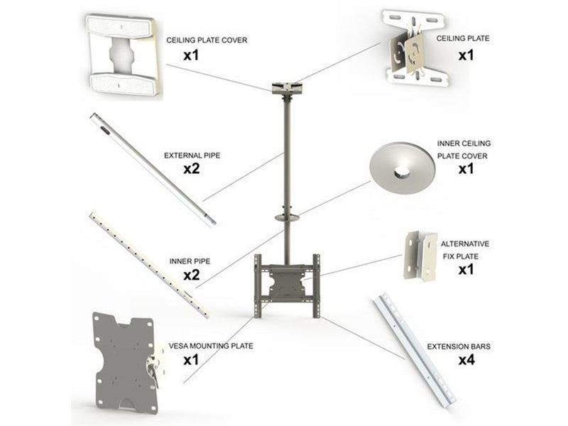 Multibrackets M Public Ceilingmount Medium Single 3000 White 70 kg 55" 200 x 100 mm