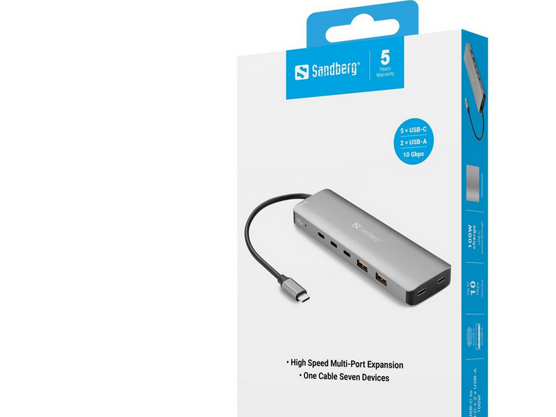 Sandberg USB-C to 5 x USB-C + 2 x USB-A 100W USB-Hubs - 7 - Grau