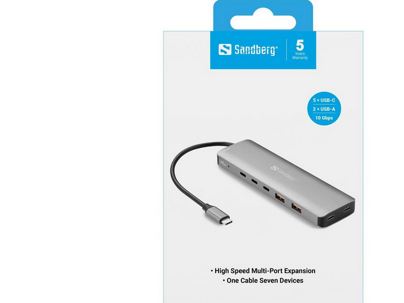 Sandberg USB-C to 5 x USB-C + 2 x USB-A 100W USB-Hubs - 7 - Grau