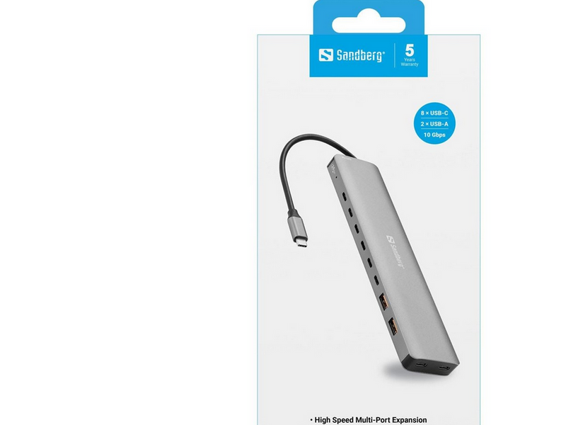 Sandberg USB-C to 8xUSB-C+2xUSB-A 100W USB-Hubs - 10 - Grau