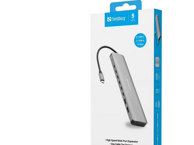 Sandberg USB-C to 8xUSB-C+2xUSB-A 100W USB-Hubs - 10 - Grau
