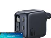 Baseus EnerCore CJ11 67W Wall Charger with Two USB-C Ports and Retractable USB-C Cable - Black