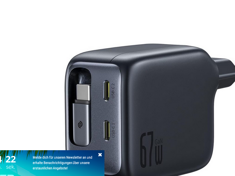 Baseus EnerCore CJ11 67W Wall Charger with Two USB-C Ports and Retractable USB-C Cable - Black