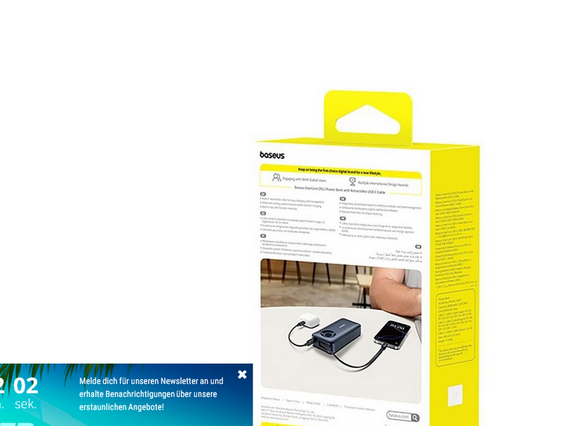 Baseus EnerCore CR11 20000mAh 67W Power Bank with Retractable USB-C Cable - Black - 20000 mAh