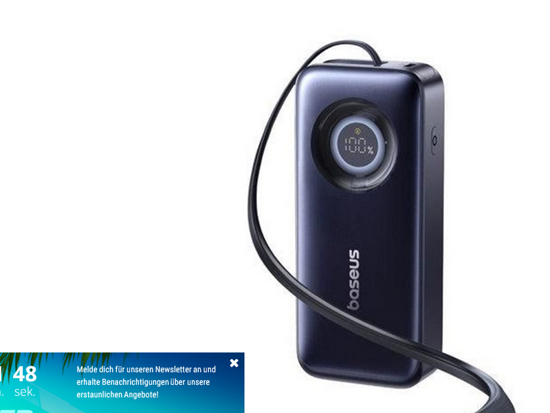 Baseus EnerCore CR11 20000mAh 67W Power Bank with Retractable USB-C Cable - Black - 20000 mAh
