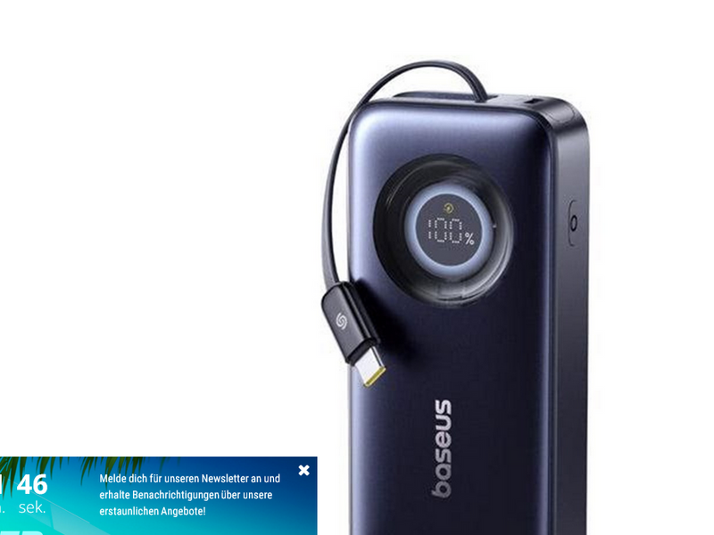 Baseus EnerCore CR11 20000mAh 67W Power Bank with Retractable USB-C Cable - Black - 20000 mAh
