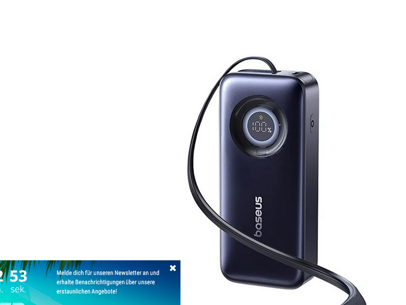 Baseus EnerCore CR11 20000mAh 67W Power Bank with Retractable USB-C Cable - Black - 20000 mAh
