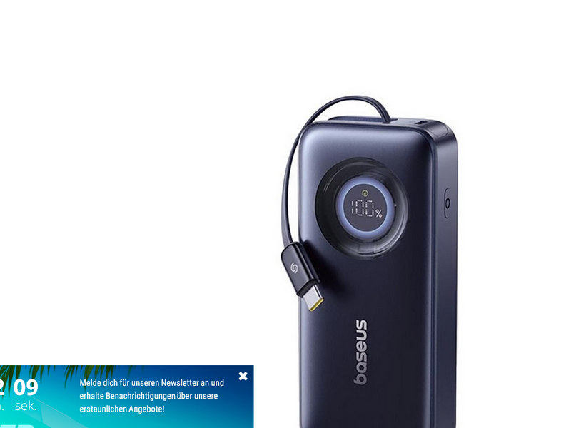 Baseus EnerCore CR11 20000mAh 67W Power Bank with Retractable USB-C Cable - Black - 20000 mAh