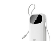 Baseus EnerFill FC31 20000mAh 45W Powerbank with Digital Display and 2 Built-in Cables (USB-C + Lightning) - White - 20000 mAh