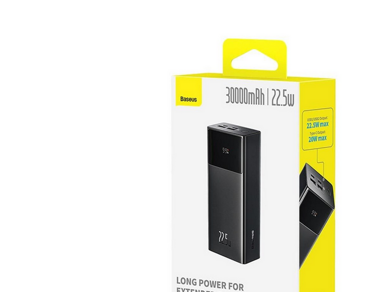 Baseus EnerFill FP41 30000mAh 22.5W Power Bank with Simple USB-A - USB-C 3A 30cm Cable - Black - 30000 mAh