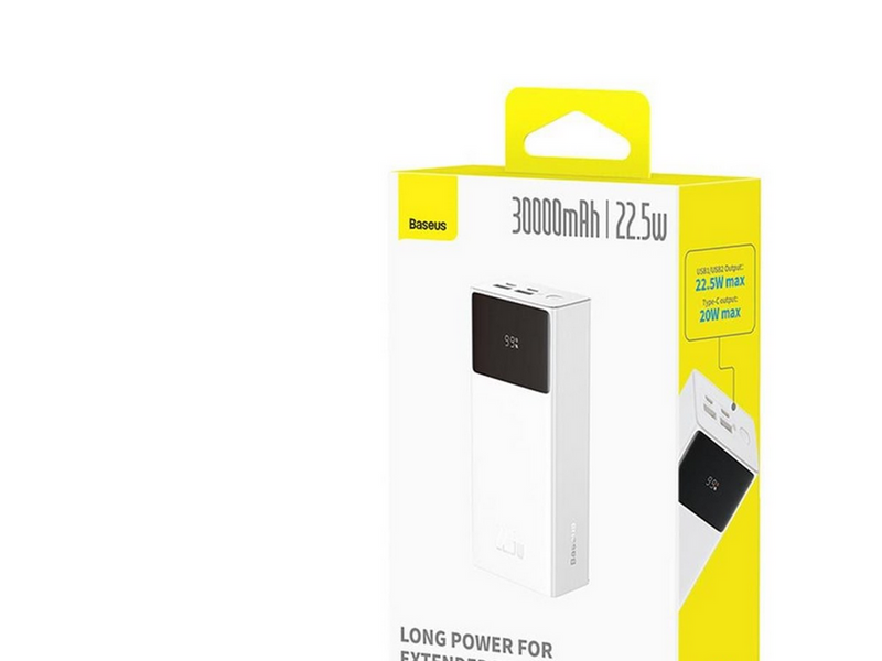 Baseus EnerFill FP41 30000mAh 22.5W Powerbank with Simple USB-A - USB-C 3A 30cm Cable - White - 30000 mAh
