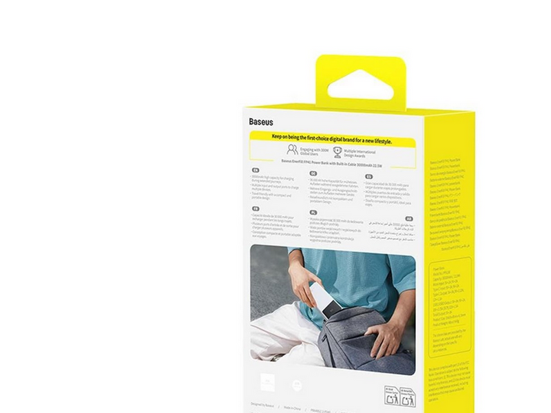 Baseus EnerFill FP41 30000mAh 22.5W Powerbank with Simple USB-A - USB-C 3A 30cm Cable - White - 30000 mAh