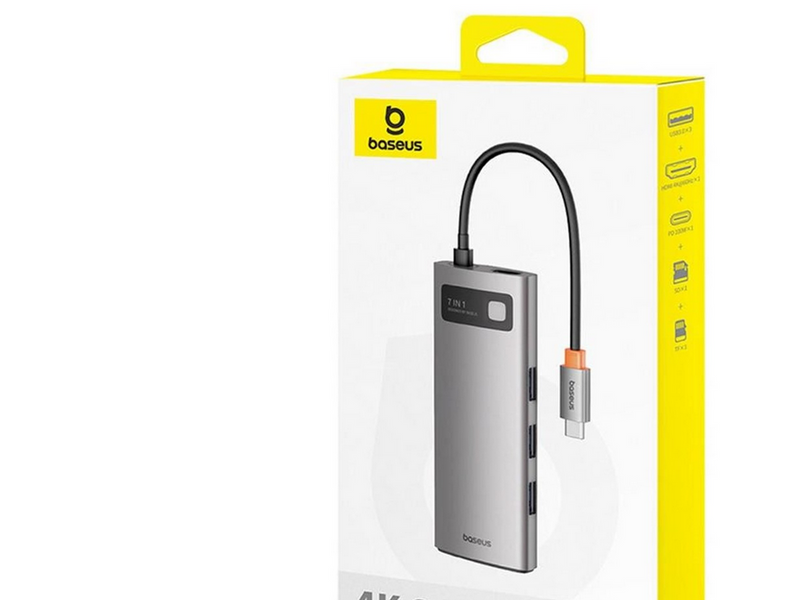 Baseus Metal Gleam 7in1 HDMI 4K 60Hz USB-C Hub / 3x USB 3.0 / USB-C PD / SD / microSD - Gray USB-Hubs