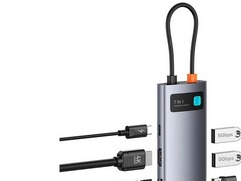 Baseus Metal Gleam 7in1 HDMI 4K 60Hz USB-C Hub / 3x USB 3.0 / USB-C PD / SD / microSD - Gray USB-Hubs