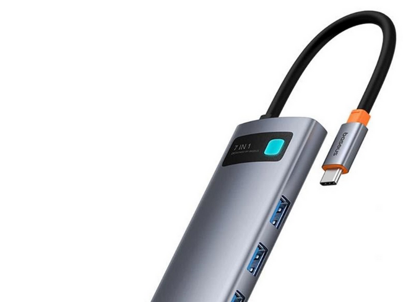 Baseus Metal Gleam 7in1 HDMI 4K 60Hz USB-C Hub / 3x USB 3.0 / USB-C PD / SD / microSD - Gray USB-Hubs