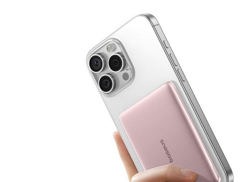 Baseus PicoGo AM41 5000mAh 20W Ultra-Slim Power Bank MagSafe Compatible with Simple USB-C 60W 30cm Cable - Pink - 5000 mAh