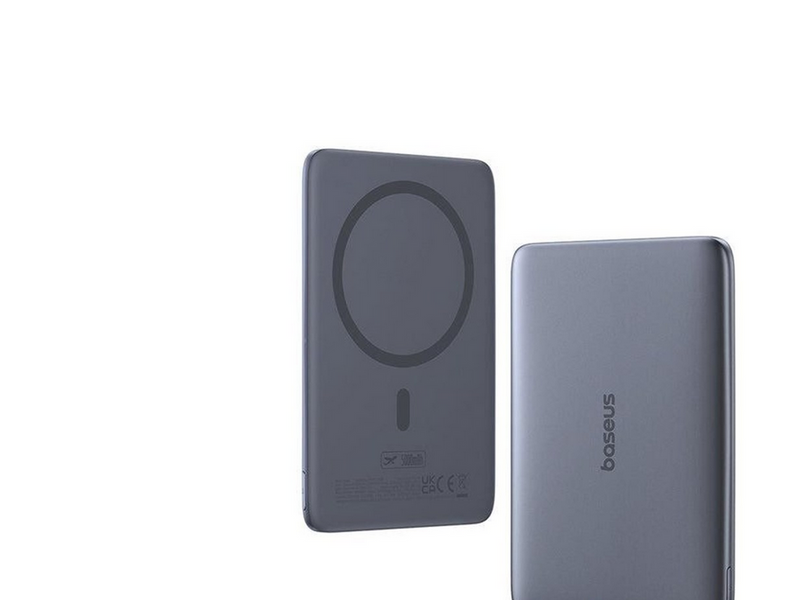 Baseus PicoGo AM41 Ultra-Slim 5000mAh 20W MagSafe Compatible Power Bank with Bases Simple USB-C 60W 30cm Cable - Titanium - 5000 mAh