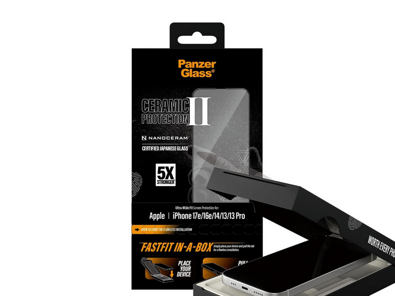 PanzerGlass Ceramic Screen Protector iPhone 17e |16e | 14 | 13 | 13 Pro | Ultra-Wide Fit w. FASTFIT IN-A-BOX