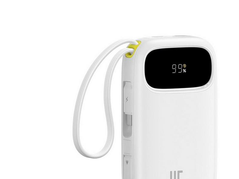 Baseus EnerFill FC31 Qpow 3 10000mAh 45W Power Bank with Digital Display with USB-C and Lightning Cables - White - 10000 mAh
