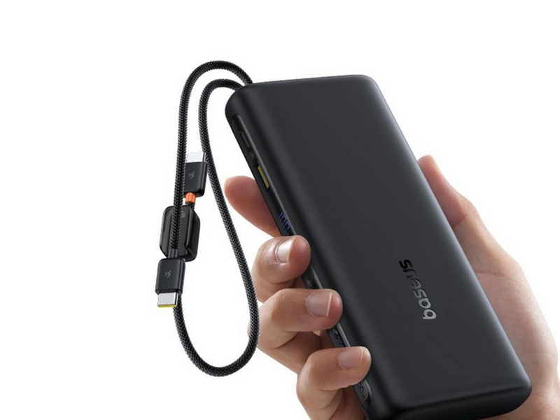 Baseus EnerFill FC41 20000mAh 100W Power Bank with Digital Display and Built-in Dual USB-C Cable - Black - 20000 mAh