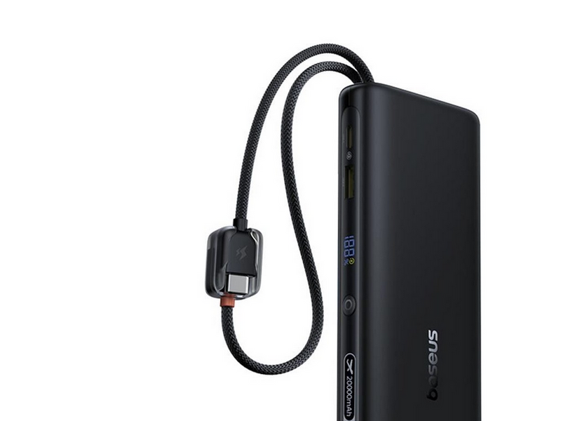 Baseus EnerFill FC41 20000mAh 100W Power Bank with Digital Display and Built-in Dual USB-C Cable - Black - 20000 mAh