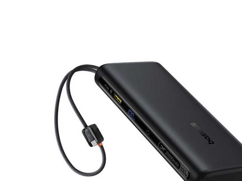 Baseus EnerFill FC41 20000mAh 100W Power Bank with Digital Display and Built-in Dual USB-C Cable - Black - 20000 mAh