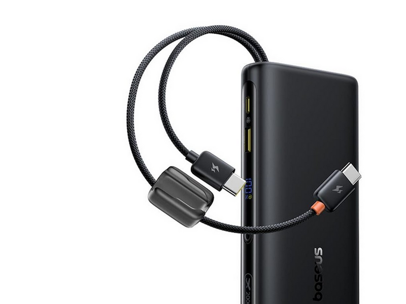 Baseus EnerFill FC41 20000mAh 100W Power Bank with Digital Display and Built-in Dual USB-C Cable - Black - 20000 mAh