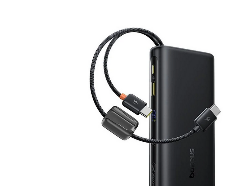 Baseus EnerFill FC41 25000mAh 145W Power Bank with Digital Display and Built-in Dual USB-C Cable - Black - 25000 mAh