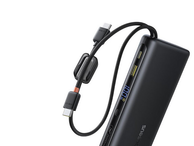 Baseus EnerFill FC41 25000mAh 145W Power Bank with Digital Display and Built-in Dual USB-C Cable - Black - 25000 mAh
