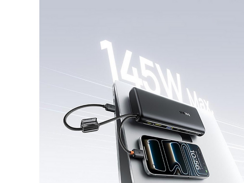 Baseus EnerFill FC41 25000mAh 145W Power Bank with Digital Display and Built-in Dual USB-C Cable - Black - 25000 mAh
