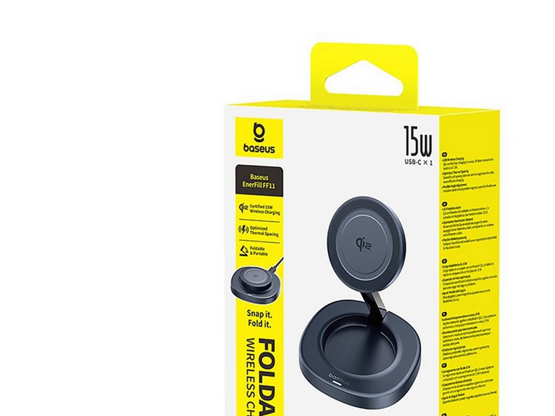 Baseus EnerFill FF11 15W Foldable Inductive Charger with 20W Wall Charger and 1m USB-C Cable - Black