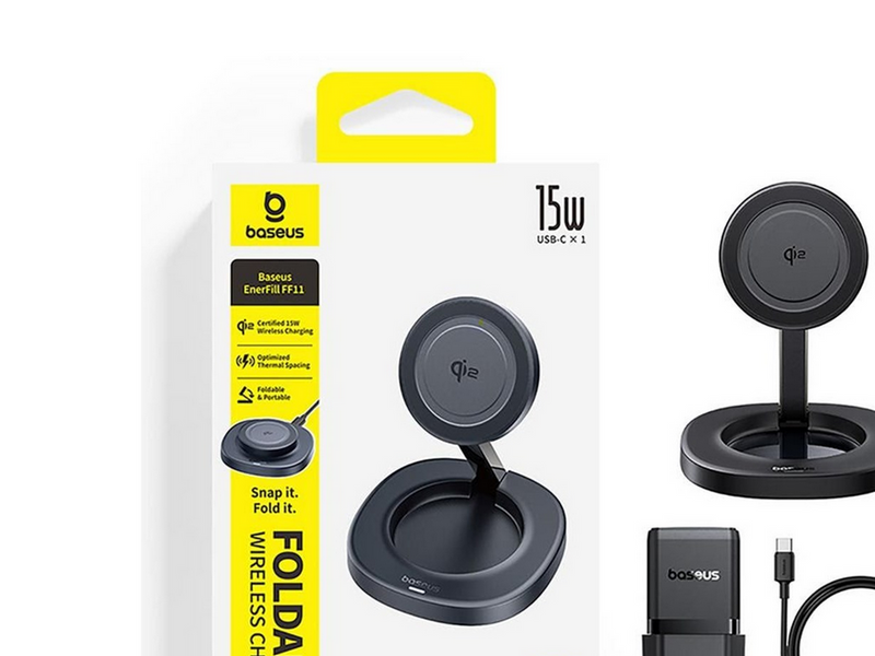 Baseus EnerFill FF11 15W Foldable Inductive Charger with 20W Wall Charger and 1m USB-C Cable - Black
