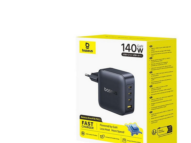 Baseus EnerFill FH11 GaN 140W Wall Charger 3xUSB-C + 1xUSB-A - Black