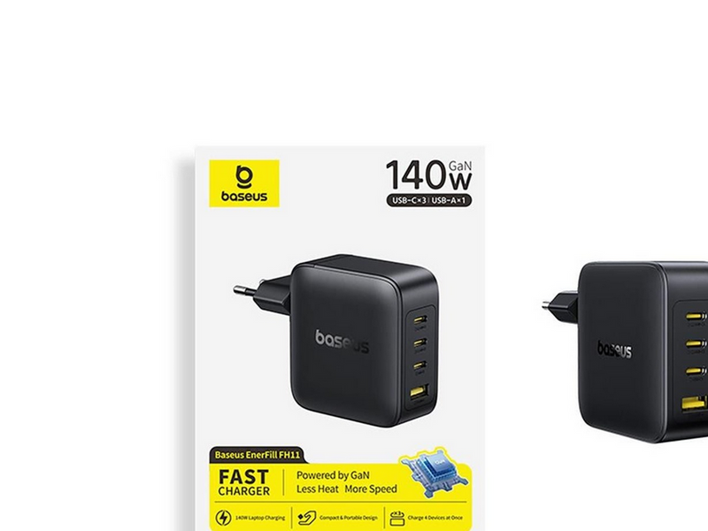 Baseus EnerFill FH11 GaN 140W Wall Charger 3xUSB-C + 1xUSB-A - Black