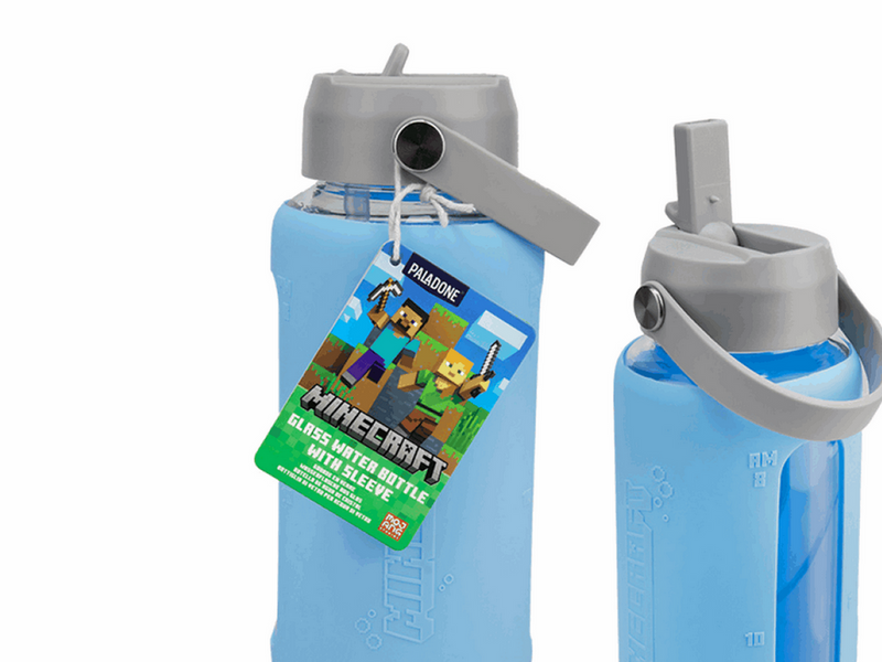 Paladone - MINECRAFT GLASS WATER BOTTLE WITH SLEEVE