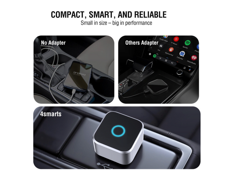 4smarts Wireless CarPlay and Android Auto USB-A and USB-C adapter - Silver