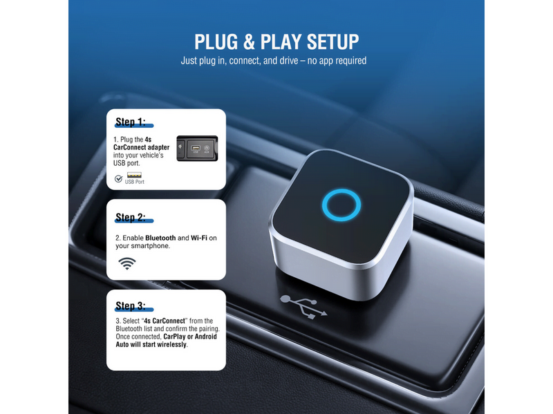 4smarts Wireless CarPlay and Android Auto USB-A and USB-C adapter - Silver