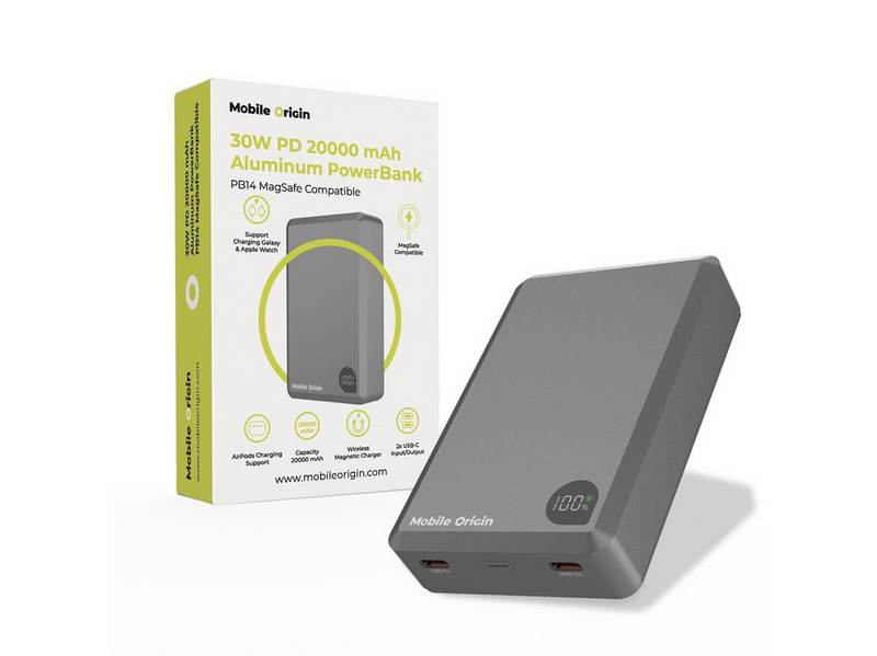 Mobile Origin 30W PD 20000mAh Aluminum PowerBank PB14 MagSafe Compatible - 20000 mAh