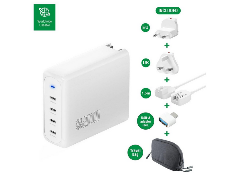 4smarts Wall charger GaN Flex Pro 200W Travel Edition 4x USB-C white Netzteile - 200 Watt - ATX - 80 Plus