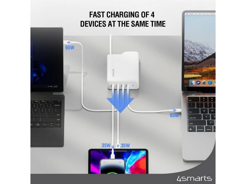 4smarts Wall charger GaN Flex Pro 200W Travel Edition 4x USB-C white Netzteile - 200 Watt - ATX - 80 Plus