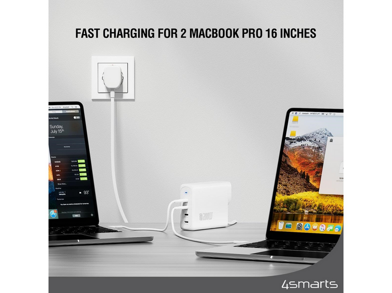 4smarts Wall charger GaN Flex Pro 200W Travel Edition 4x USB-C white Netzteile - 200 Watt - ATX - 80 Plus