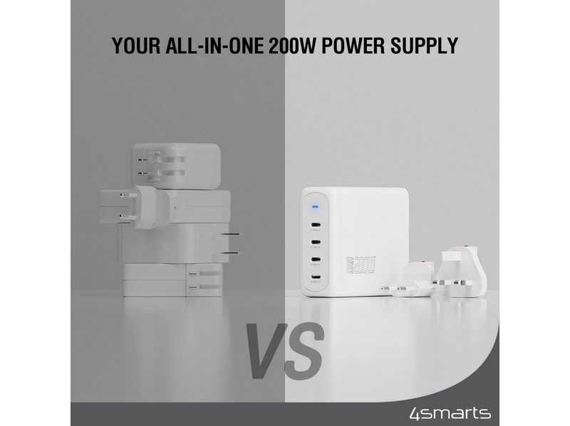 4smarts Wall charger GaN Flex Pro 200W Travel Edition 4x USB-C white Netzteile - 200 Watt - ATX - 80 Plus