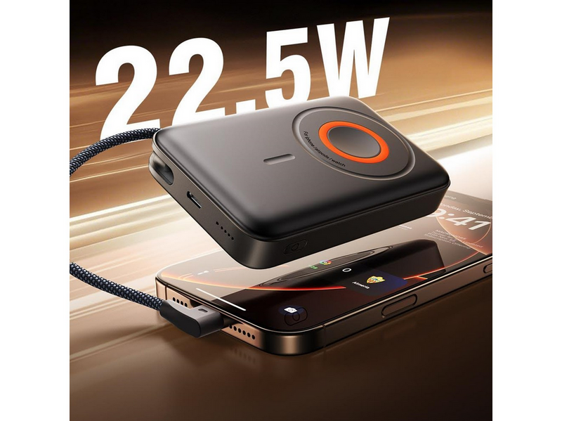Joyroom JR-PBM02 Powerbank 22.5W 10000mAh 3in1 Magnetic Inductive Compatible with MagSafe with Built-in Cable - Black - 10000 mAh