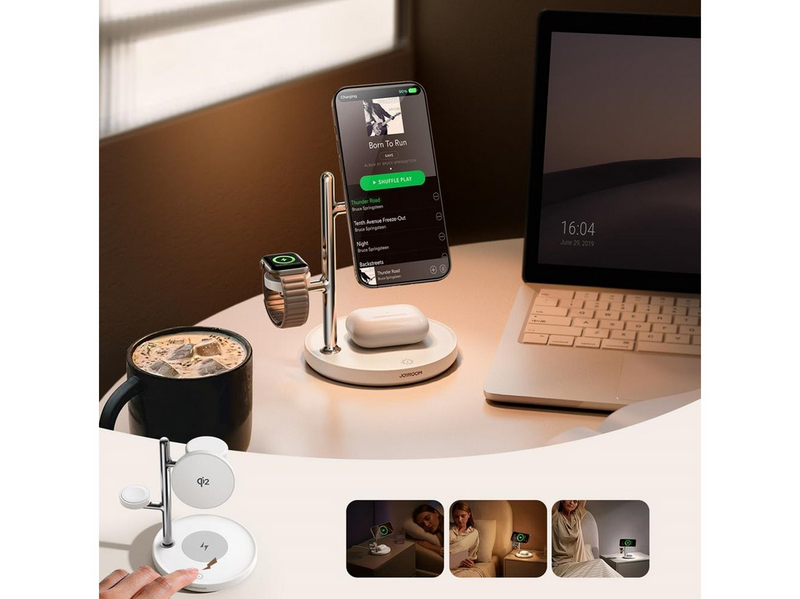 Joyroom JR-W23 Qi2 4-in-1 desktop charger with built-in inductive night light - white