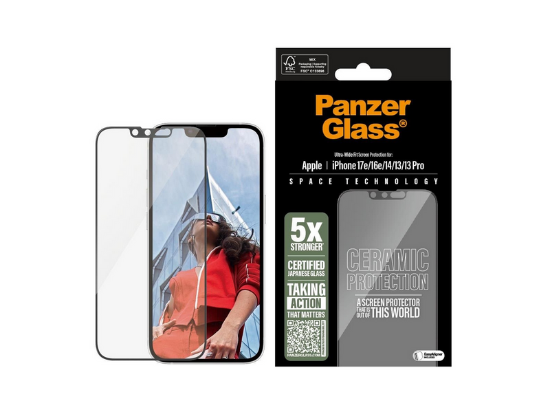 PanzerGlass Ceramic Screen Protector iPhone 17e | 16e | 14 | 13 Pro | 13 | Ultra-Wide Fit w. EasyAligner