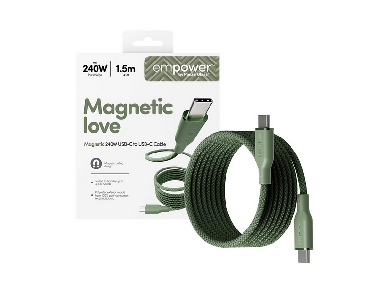 empower by PanzerGlass Magnetic 240W USB-C to USB-C Cable | USB 2.0 | 1.5M | Sage