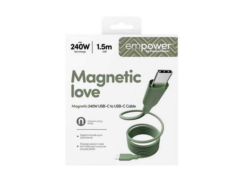 empower by PanzerGlass Magnetic 240W USB-C to USB-C Cable | USB 2.0 | 1.5M | Sage