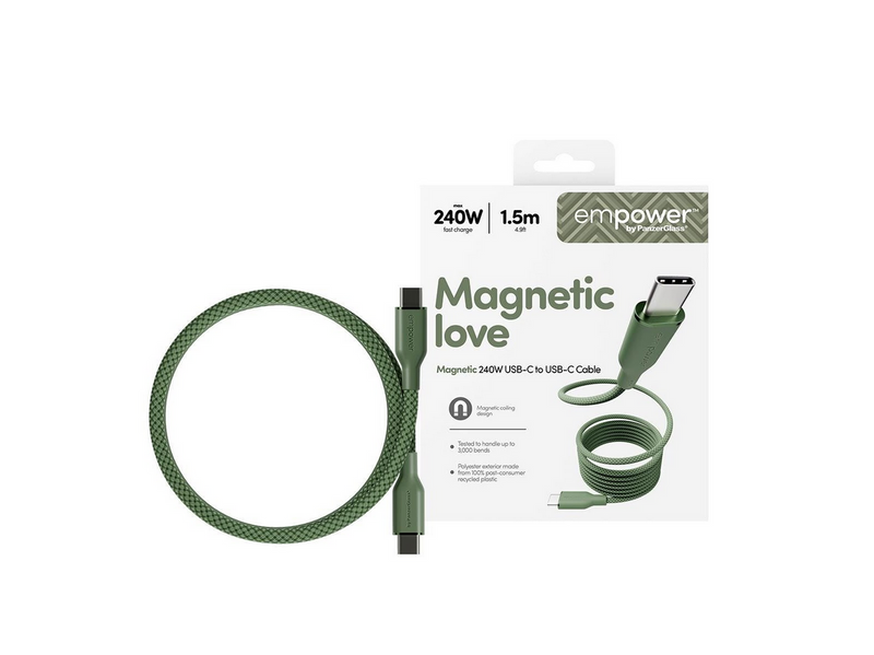 empower by PanzerGlass Magnetic 240W USB-C to USB-C Cable | USB 2.0 | 1.5M | Sage
